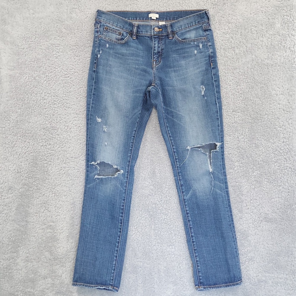 J.‎ Crew Distressed Broken In Boyfriend Jeans Women's SIze 27 Destroyed Mid Rise